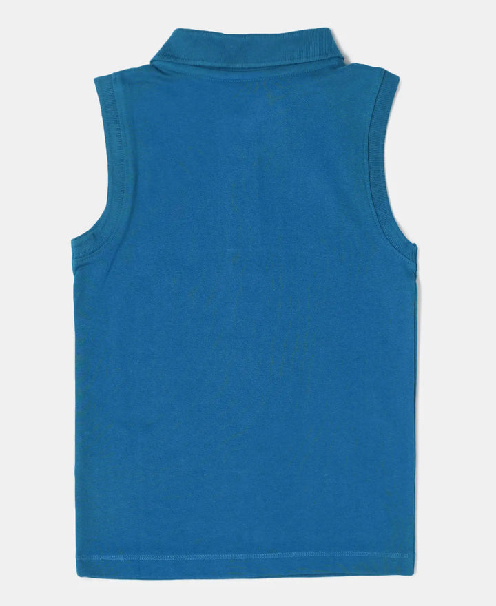 Super Combed Cotton Elastane Polo Neck Graphic Printed Tank Top - Maxi Blue-2