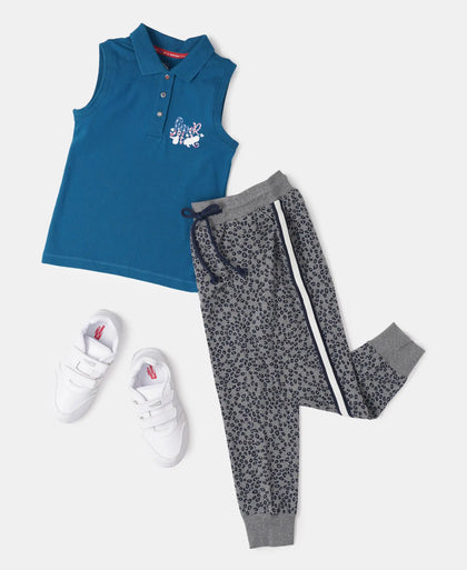 Super Combed Cotton Elastane Polo Neck Graphic Printed Tank Top - Maxi Blue-3