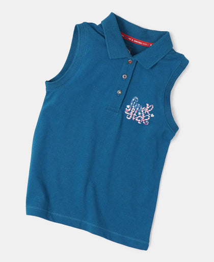 Super Combed Cotton Elastane Polo Neck Graphic Printed Tank Top - Maxi Blue-4