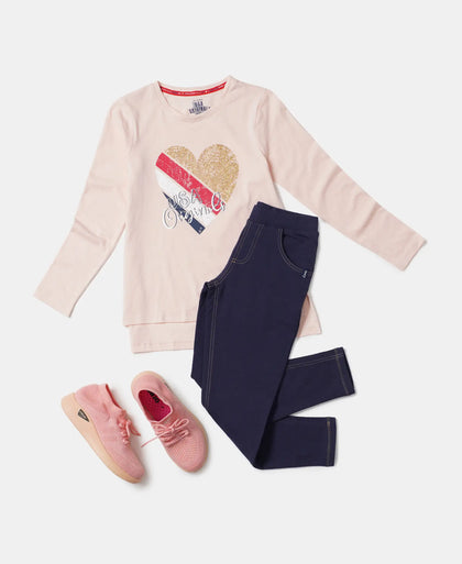 Super Combed Cotton Graphic Printed Full Sleeve T-Shirt - Ballet Pink-4