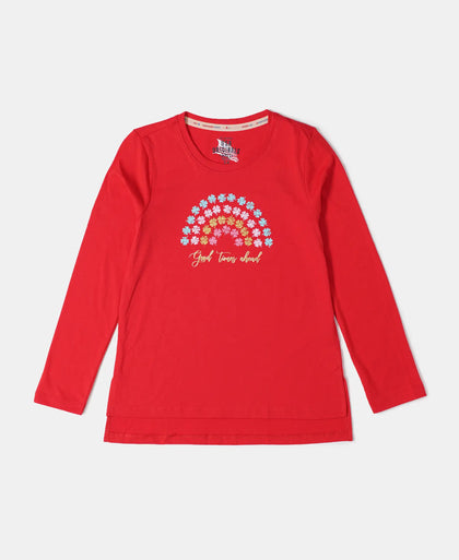 Super Combed Cotton Graphic Printed Full Sleeve T-Shirt - Rio Red-1