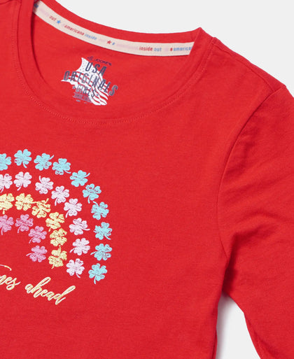 Super Combed Cotton Graphic Printed Full Sleeve T-Shirt - Rio Red-3
