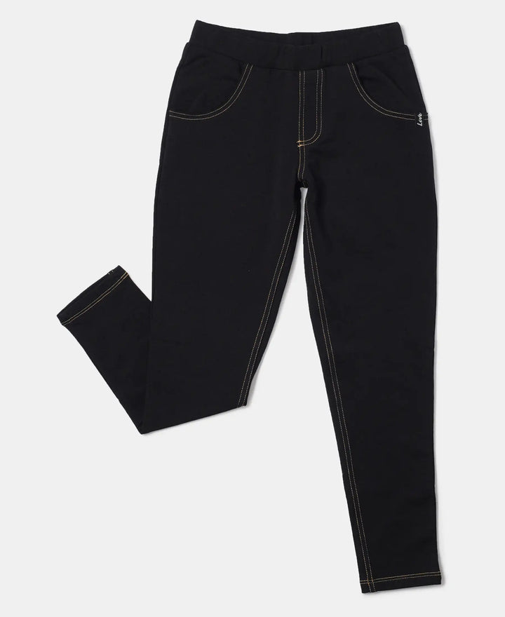 Super Combed Cotton Elastane French Terry Solid Jeggings - Black-5