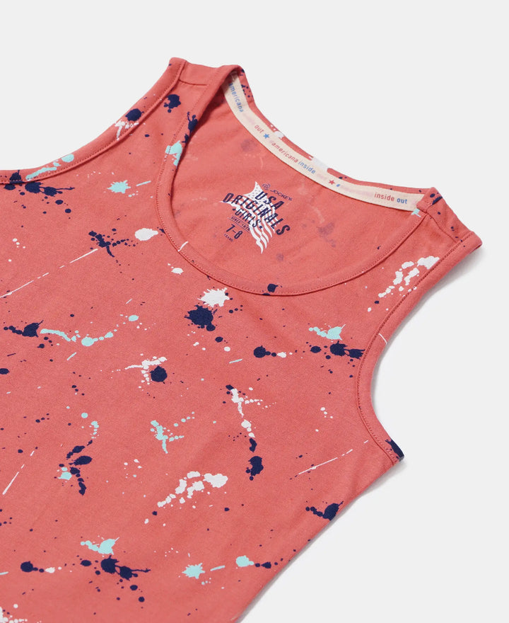 Super Combed Cotton Printed Tank Top - Faded Rose-3