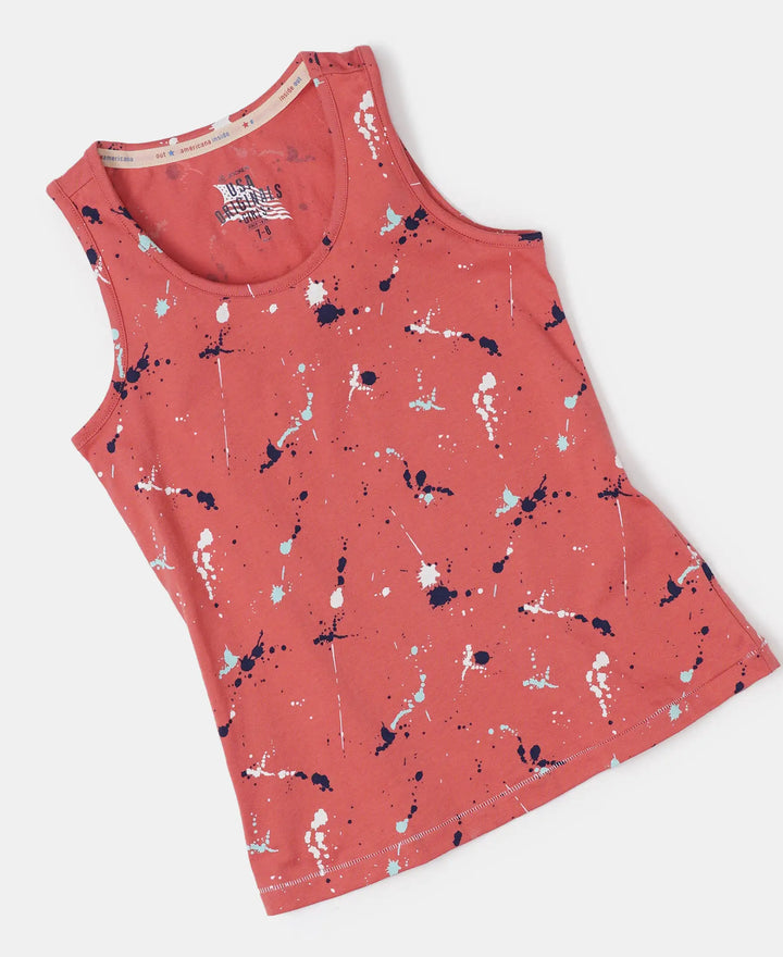 Super Combed Cotton Printed Tank Top - Faded Rose-4