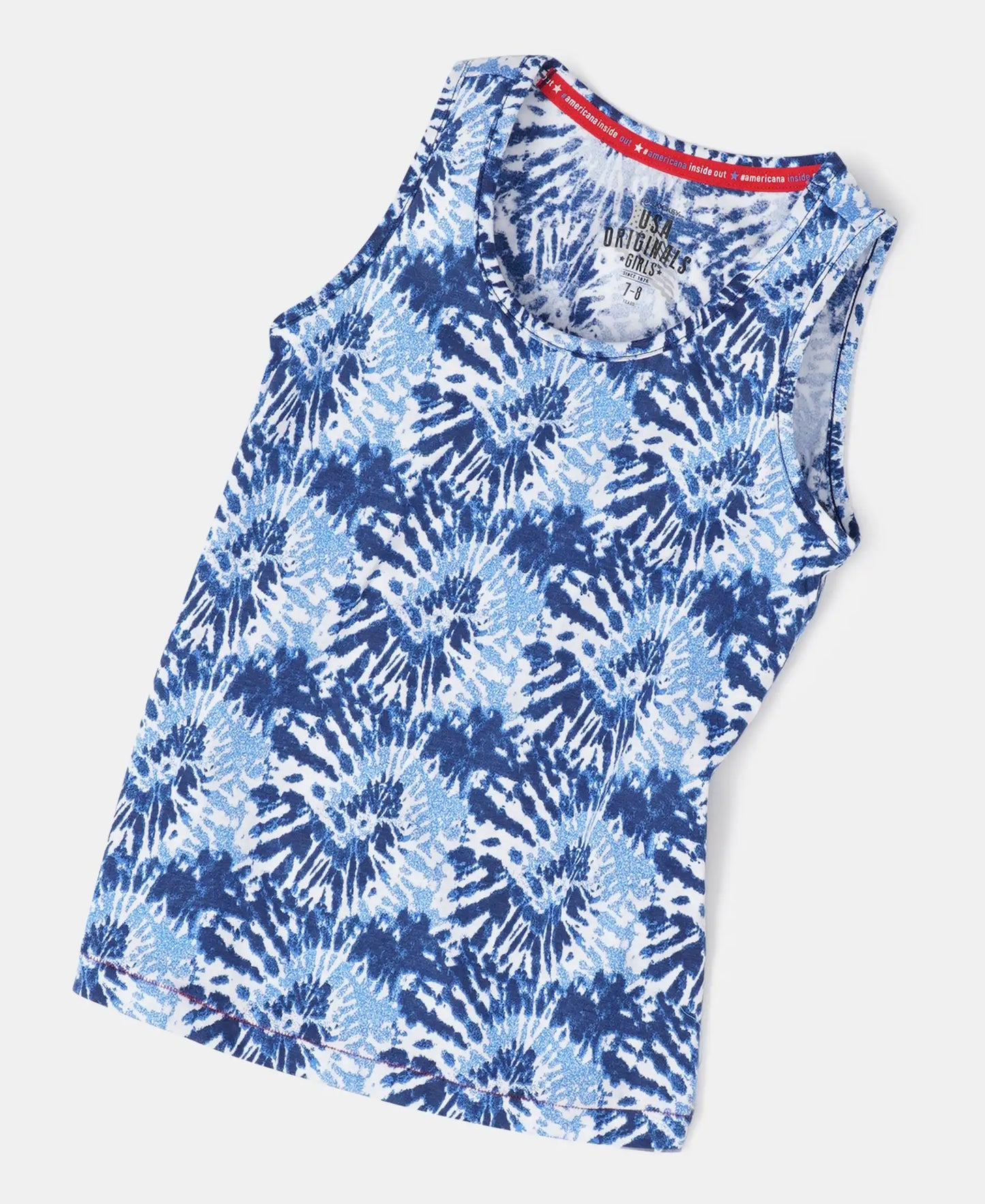 Super Combed Cotton Printed Tank Top - Imperial Blue Printed-5