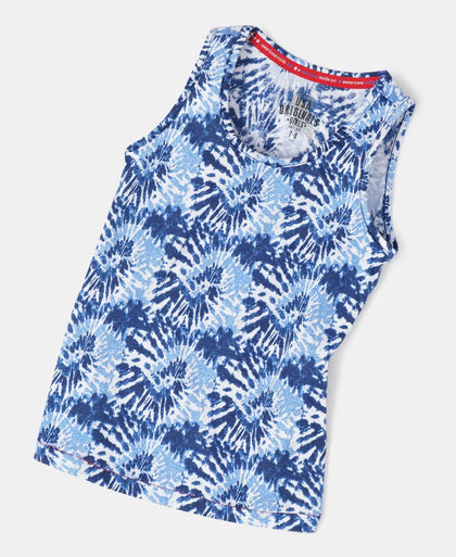 Super Combed Cotton Printed Tank Top - Imperial Blue Printed-5