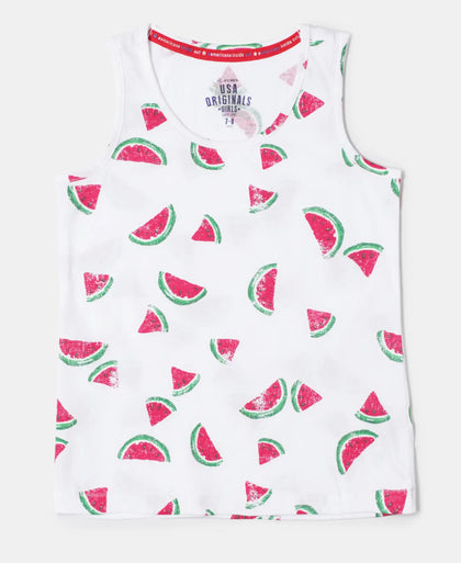 Super Combed Cotton Printed Tank Top - White Printed-1