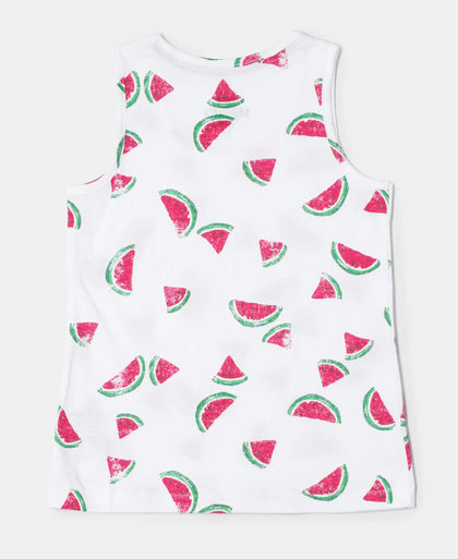 Super Combed Cotton Printed Tank Top - White Printed-2