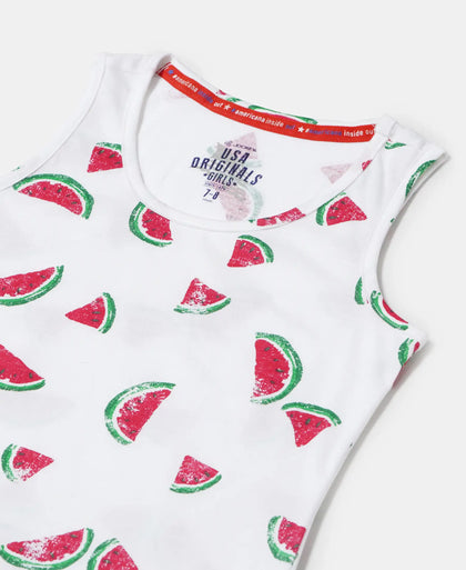Super Combed Cotton Printed Tank Top - White Printed-3