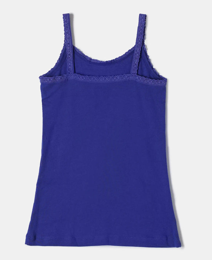 Super Combed Cotton Rib Fabric Graphic Printed Camisole with Lace Detailing - Indigo Crush-2