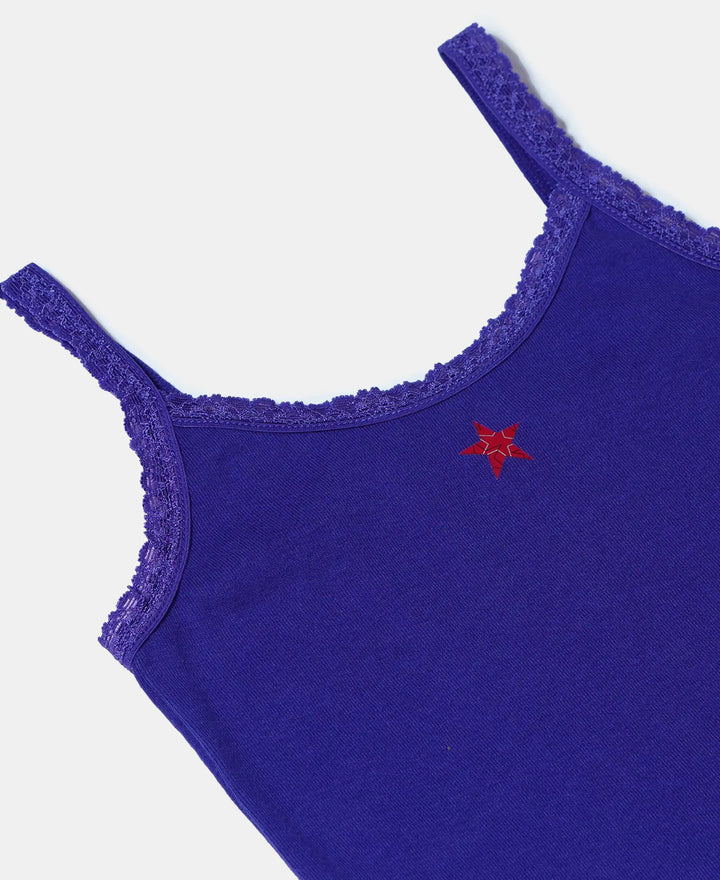Super Combed Cotton Rib Fabric Graphic Printed Camisole with Lace Detailing - Indigo Crush-3