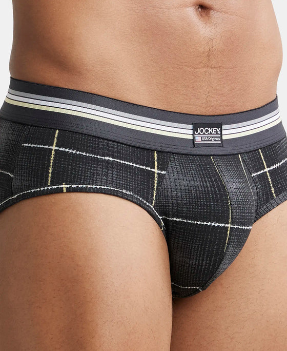 Super Combed Cotton Elastane Printed Brief with Ultrasoft Waistband - Black print-12