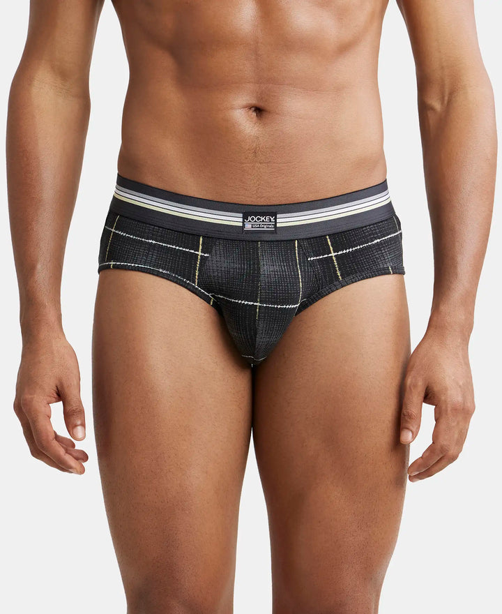 Super Combed Cotton Elastane Printed Brief with Ultrasoft Waistband - Black print-2