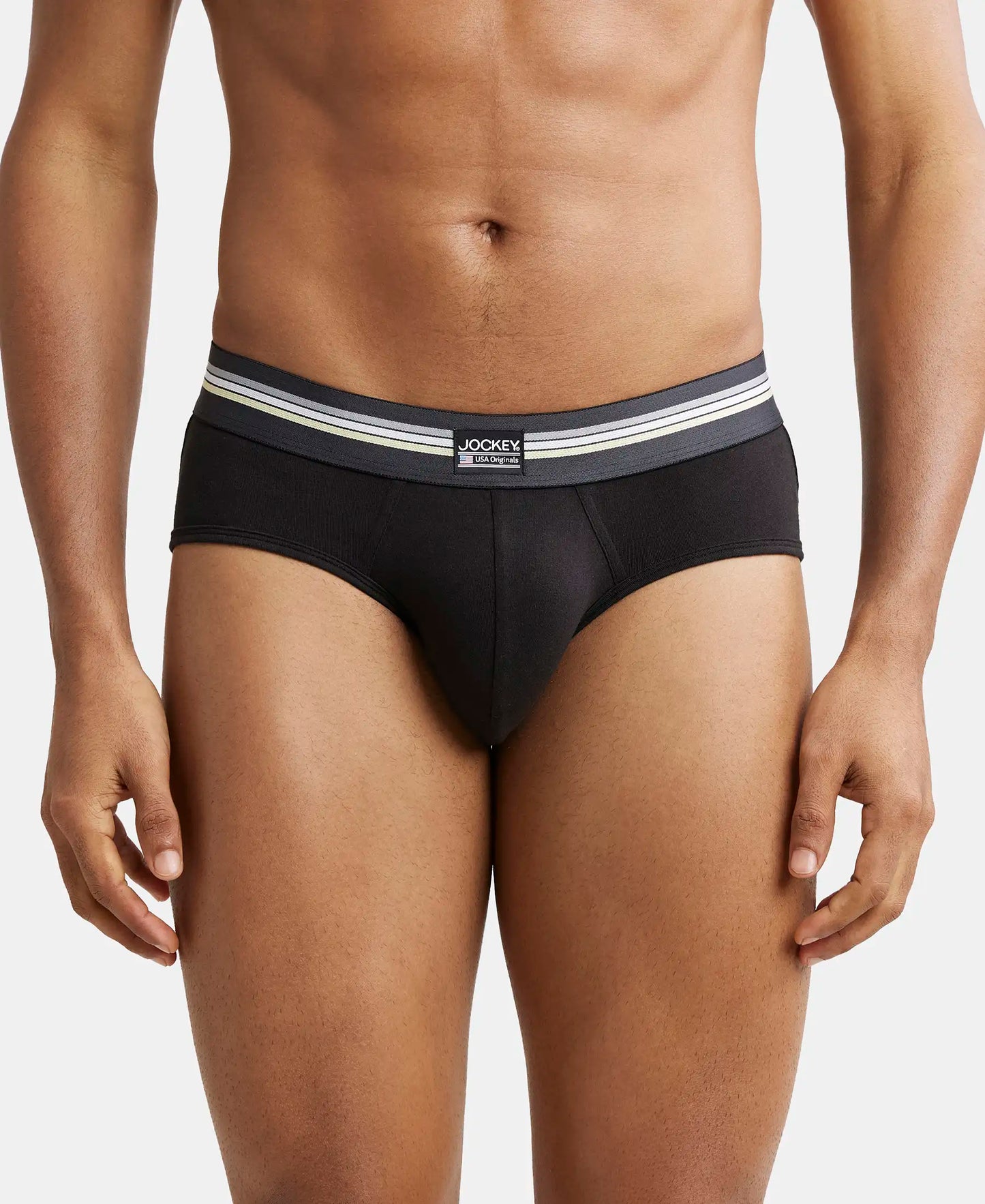 Super Combed Cotton Elastane Printed Brief with Ultrasoft Waistband - Black print-3