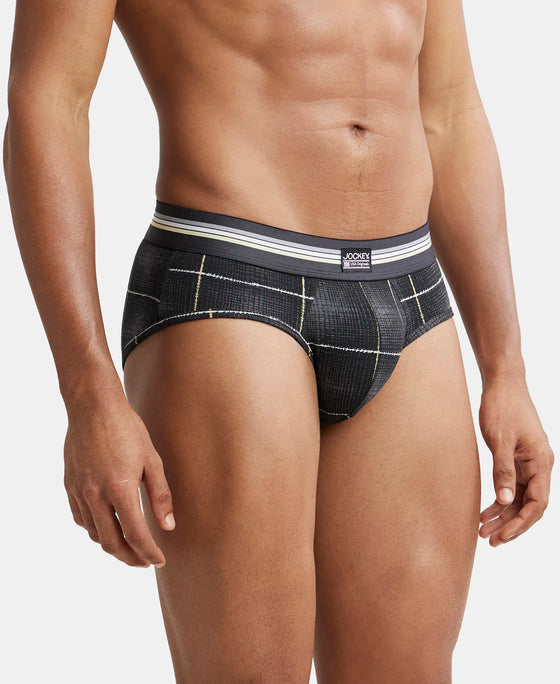 Super Combed Cotton Elastane Printed Brief with Ultrasoft Waistband - Black print-4