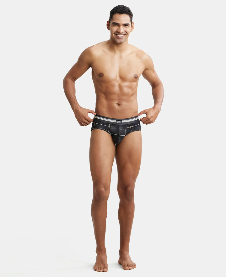 Super Combed Cotton Elastane Printed Brief with Ultrasoft Waistband - Black print-8