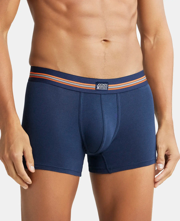 Super Combed Cotton Elastane Printed Trunk with Ultrasoft Waistband - Navy Print-3