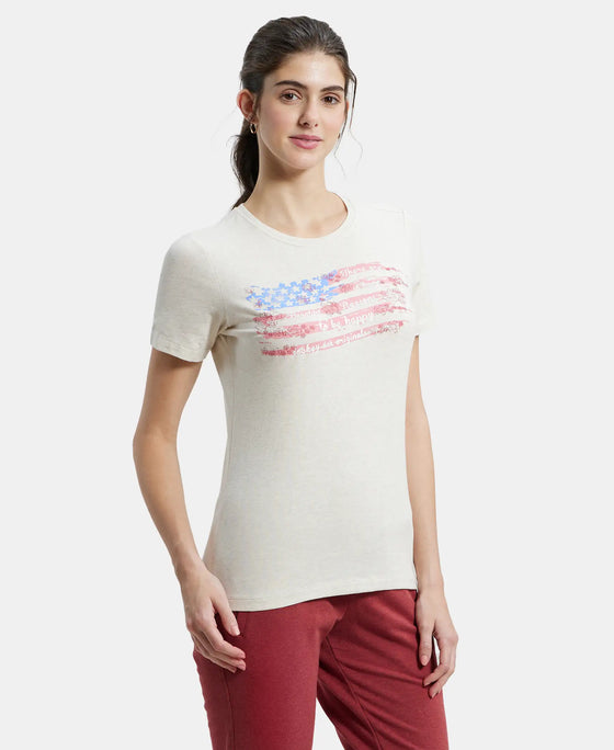 Super Combed Cotton Elastane Regular Fit Graphic Printed Round Neck Half Sleeve T-Shirt - Cream Melange-2