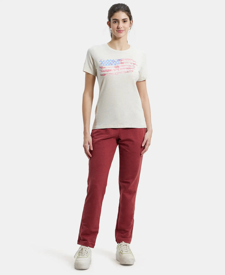 Super Combed Cotton Elastane Regular Fit Graphic Printed Round Neck Half Sleeve T-Shirt - Cream Melange-4