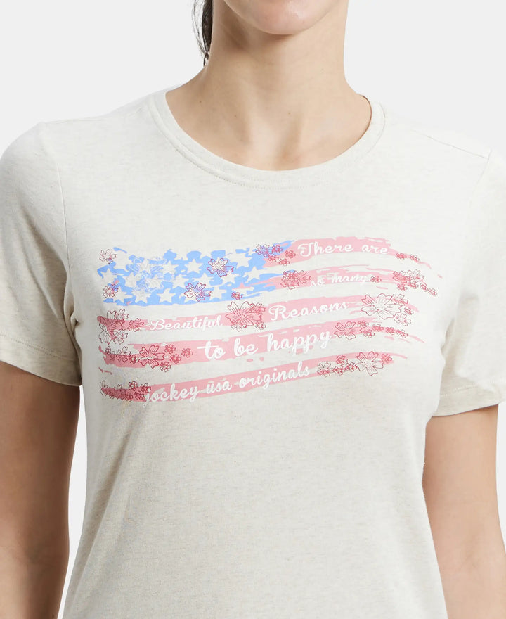 Super Combed Cotton Elastane Regular Fit Graphic Printed Round Neck Half Sleeve T-Shirt - Cream Melange-7
