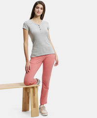 Super Combed Cotton Elastane Stretch Slim Fit Solid V Neck Henley Styled Half Sleeve T-Shirt - Light Grey Melange-6
