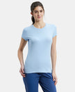 Super Combed Cotton Elastane Regular Fit Solid Round Neck Half Sleeve T-Shirt - Blue Bel-1
