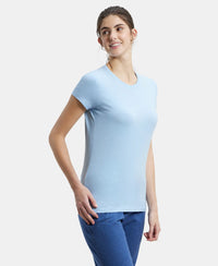 Super Combed Cotton Elastane Regular Fit Solid Round Neck Half Sleeve T-Shirt - Blue Bel-2