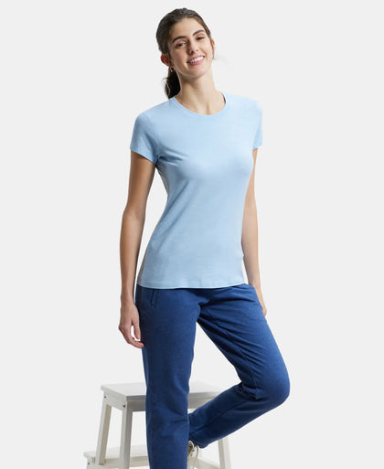 Super Combed Cotton Elastane Regular Fit Solid Round Neck Half Sleeve T-Shirt - Blue Bel-5