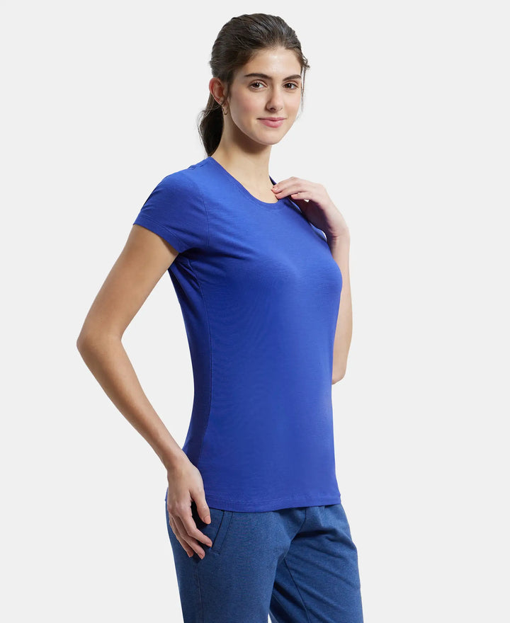Super Combed Cotton Elastane Regular Fit Solid Round Neck Half Sleeve T-Shirt - Indigo Crush-2