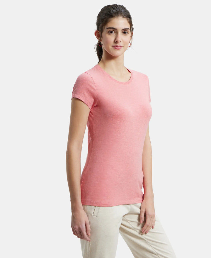 Super Combed Cotton Elastane Regular Fit Solid Round Neck Half Sleeve T-Shirt - Passion Red Melange-2