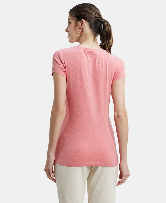 Super Combed Cotton Elastane Regular Fit Solid Round Neck Half Sleeve T-Shirt - Passion Red Melange-3