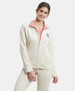 Super Combed Cotton Elastane Stretch Full Zip High Neck Jacket With Convenient Front Pockets - Cream Melange-1