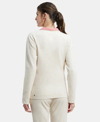 Super Combed Cotton Elastane Stretch Full Zip High Neck Jacket With Convenient Front Pockets - Cream Melange-3