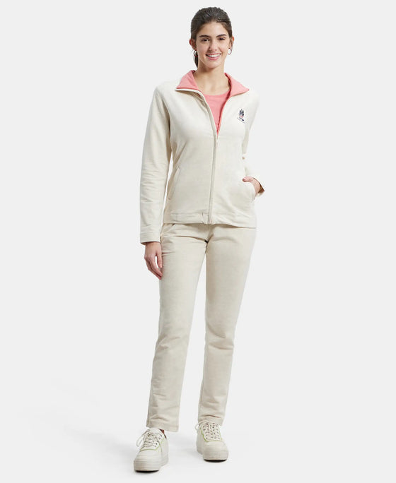 Super Combed Cotton Elastane Stretch Full Zip High Neck Jacket With Convenient Front Pockets - Cream Melange-4