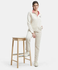 Super Combed Cotton Elastane Stretch Full Zip High Neck Jacket With Convenient Front Pockets - Cream Melange-6