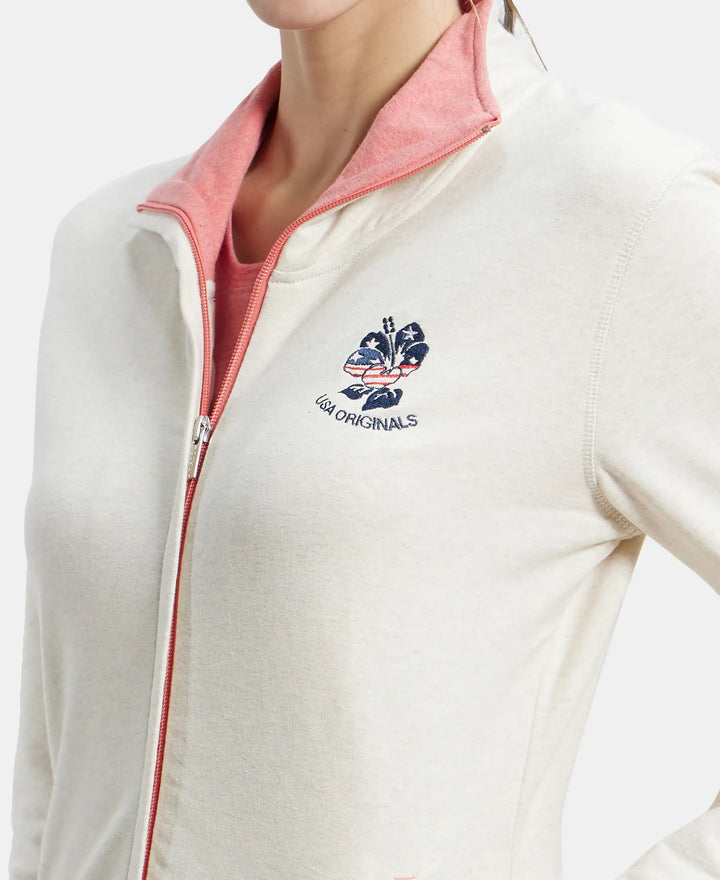 Super Combed Cotton Elastane Stretch Full Zip High Neck Jacket With Convenient Front Pockets - Cream Melange-7