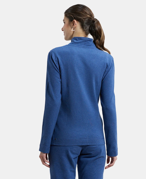 Super Combed Cotton Elastane Stretch Full Zip High Neck Jacket With Convenient Front Pockets - Denim Blue Melange-3