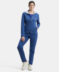 Super Combed Cotton Elastane Stretch Full Zip High Neck Jacket With Convenient Front Pockets - Denim Blue Melange-4