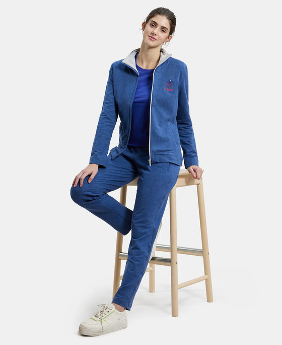 Super Combed Cotton Elastane Stretch Full Zip High Neck Jacket With Convenient Front Pockets - Denim Blue Melange-6