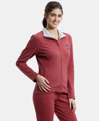 Super Combed Cotton Elastane Stretch Full Zip High Neck Jacket With Convenient Front Pockets - Rust Red Melange-2