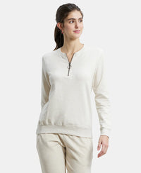 Super Combed Cotton Elastane Stretch Melange Sweatshirt with Round Neck Half Zip - Cream Melange-1