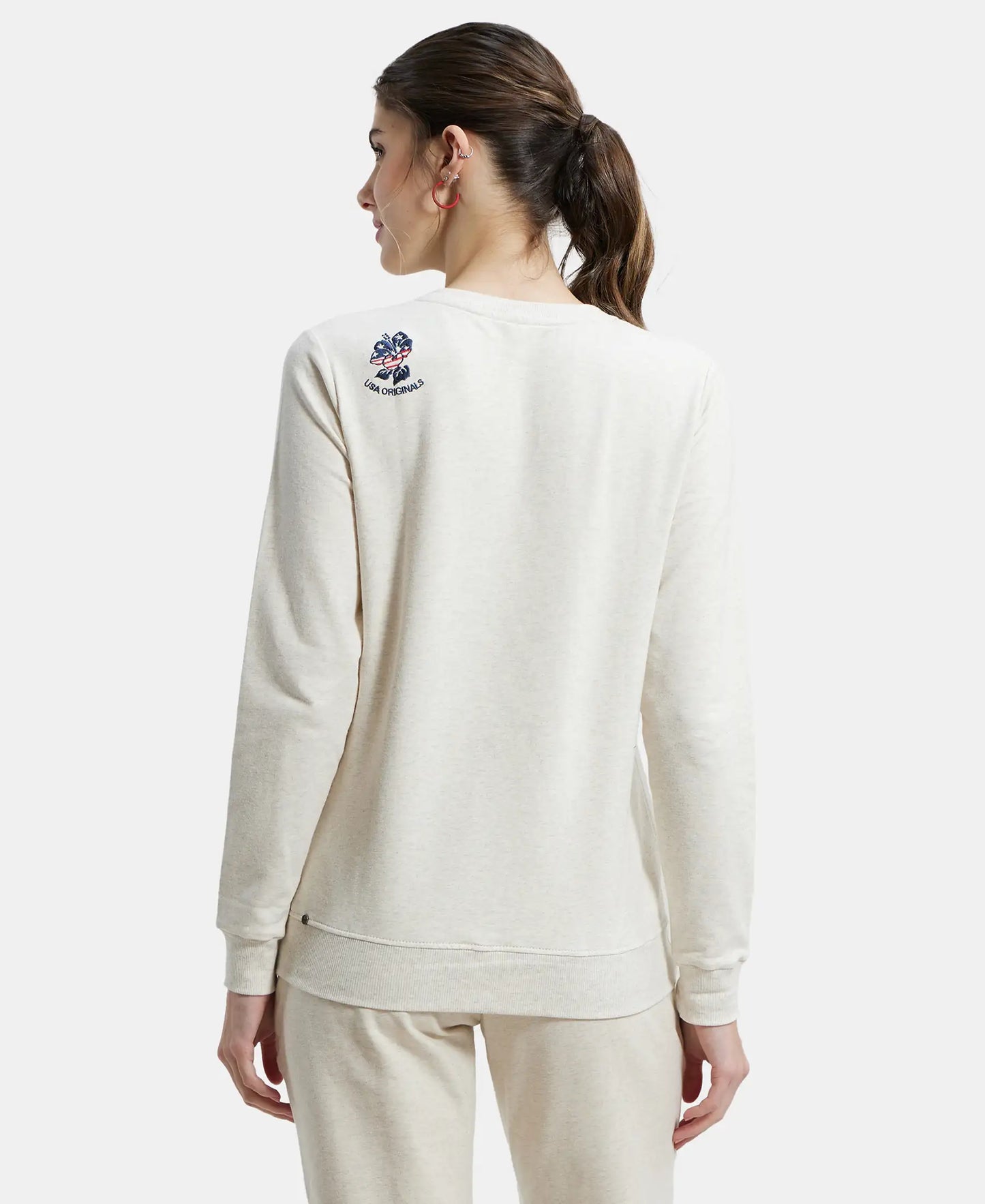 Super Combed Cotton Elastane Stretch Melange Sweatshirt with Round Neck Half Zip - Cream Melange-3