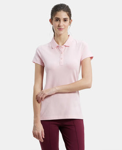 Super Combed Cotton Elastane Stretch Pique Fabric Regular Fit Printed Half Sleeve Polo T-Shirt - Almond Blossom-1