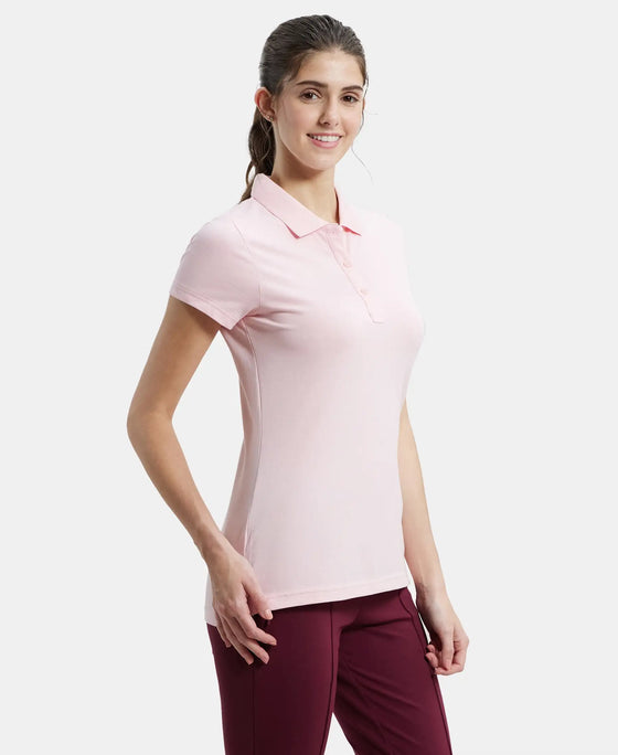 Super Combed Cotton Elastane Stretch Pique Fabric Regular Fit Printed Half Sleeve Polo T-Shirt - Almond Blossom-2