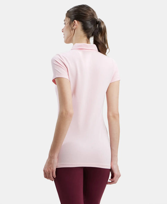 Super Combed Cotton Elastane Stretch Pique Fabric Regular Fit Printed Half Sleeve Polo T-Shirt - Almond Blossom-3