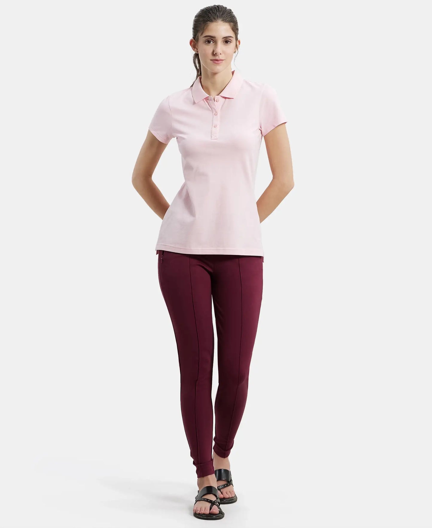 Super Combed Cotton Elastane Stretch Pique Fabric Regular Fit Printed Half Sleeve Polo T-Shirt - Almond Blossom-4
