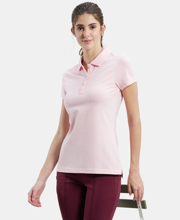 Super Combed Cotton Elastane Stretch Pique Fabric Regular Fit Printed Half Sleeve Polo T-Shirt - Almond Blossom-5