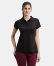 Super Combed Cotton Elastane Stretch Pique Fabric Regular Fit Printed Half Sleeve Polo T-Shirt - Black-1
