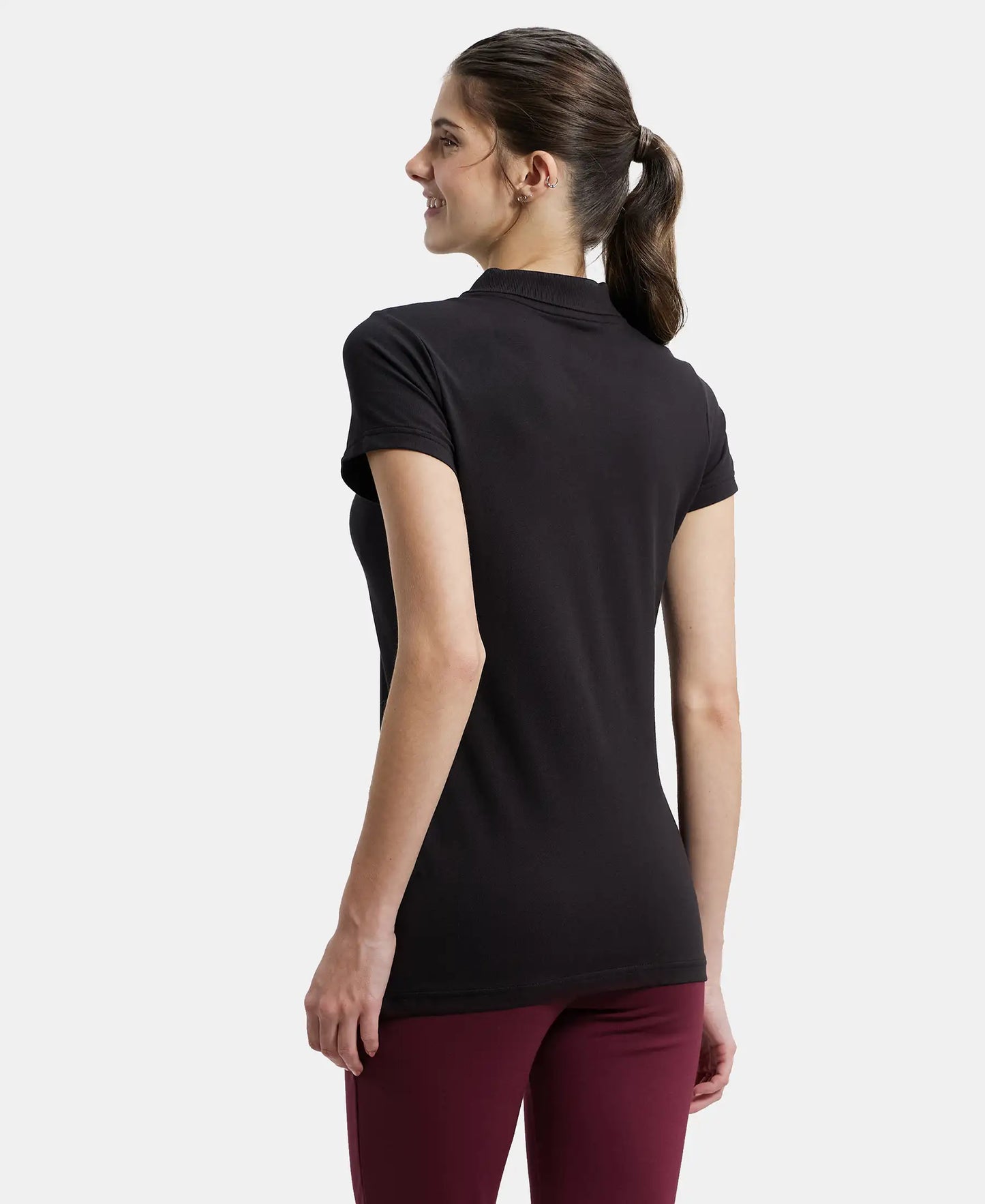 Super Combed Cotton Elastane Stretch Pique Fabric Regular Fit Printed Half Sleeve Polo T-Shirt - Black-3